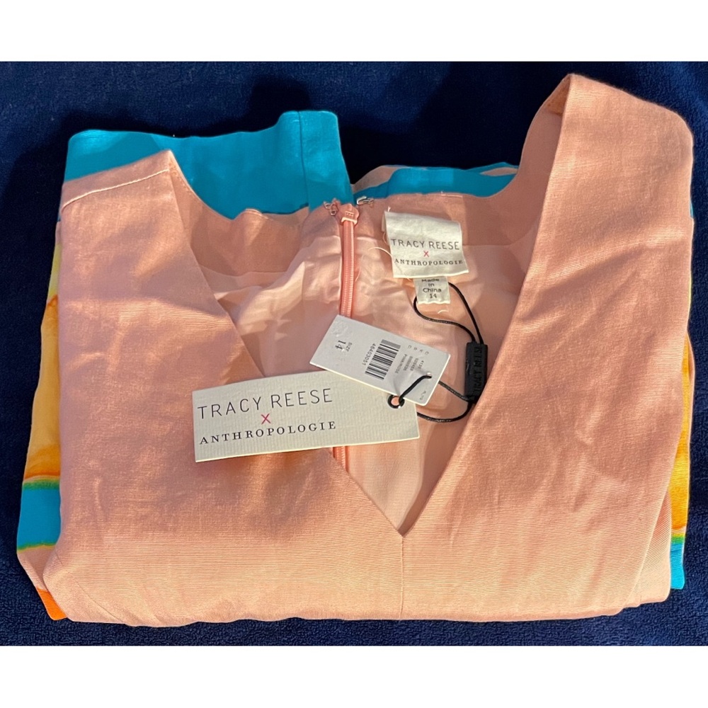 Anthropologie x Tracy Reese Painterly Watercolor Dress V-Neck NWT SZ 14 (L) - Picture 4 of 11